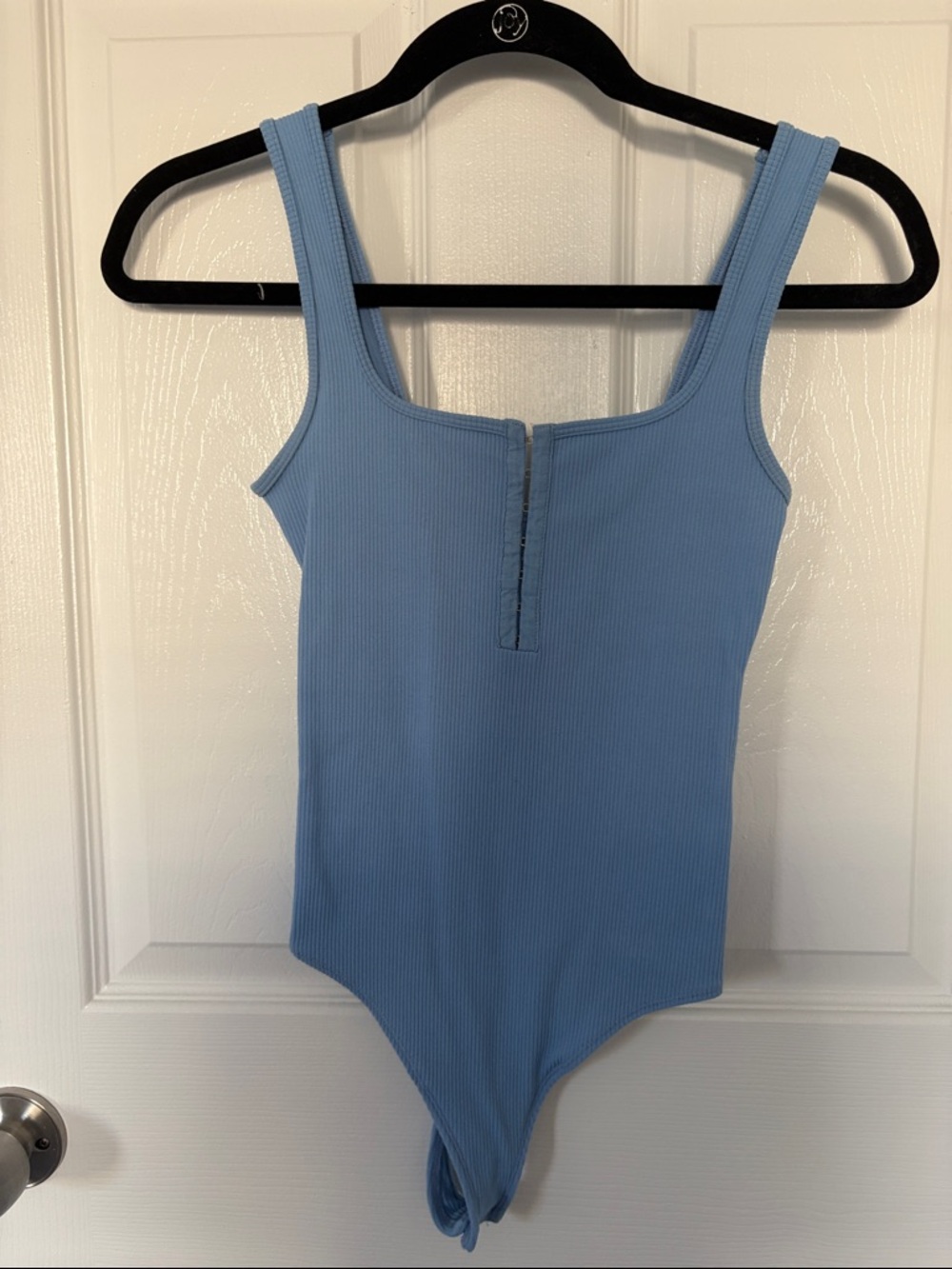 Abercrombie & Fitch Soft collection Ribbed Square Neck Bodysuit in Dusty Blue